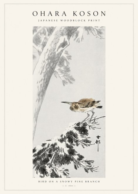 Ohara Koson Bird on a Snowy Pine Branch No1 - Affiche