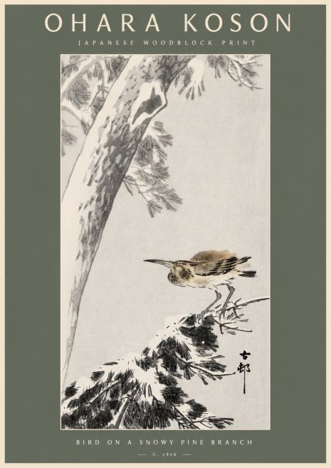 Ohara Koson Bird on a Snowy Pine Branch No2 - Affiche