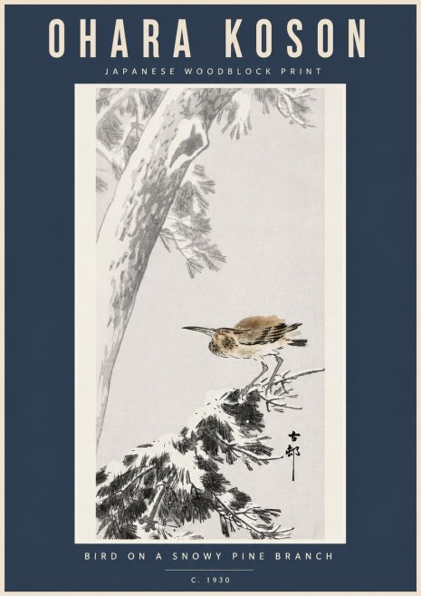 Ohara Koson Bird on a Snowy Pine Branch No5 - Affiche