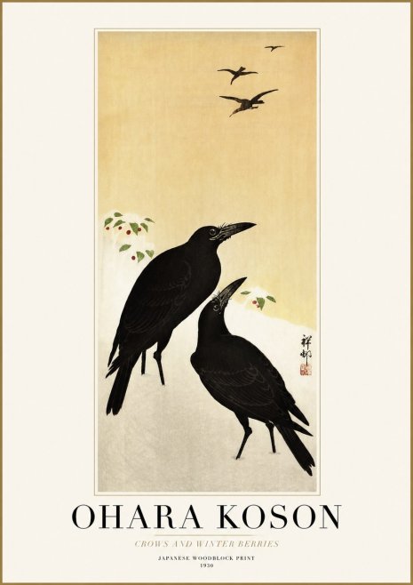 Ohara Koson Crows and Winter Berries No1 - Affiche