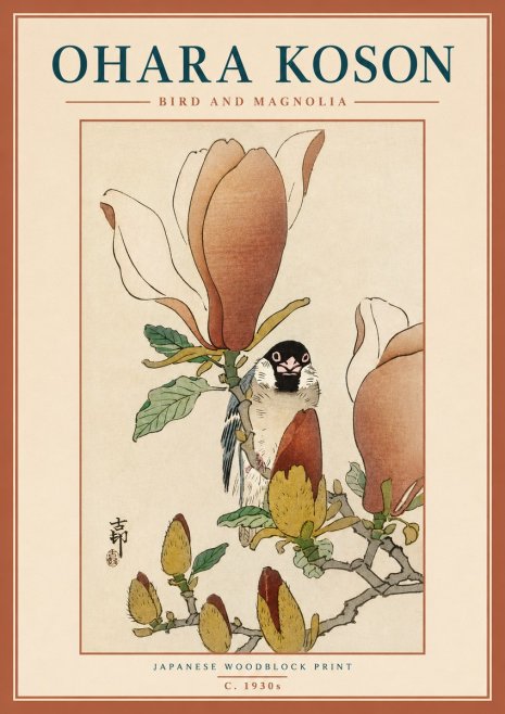 Ohara Koson Bird and Magnolia No3 - Affiche