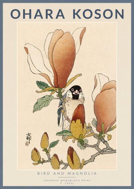 Ohara Koson Bird and Magnolia No4 - Affiche