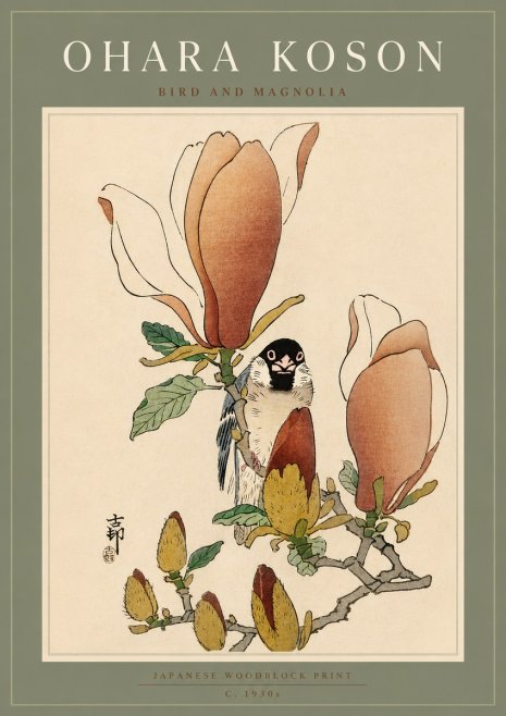 Ohara Koson Bird and Magnolia No5 - Affiche