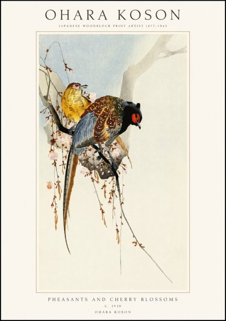 Ohara Koson Pheasants and Cherry Blossoms I No1 - Affiche