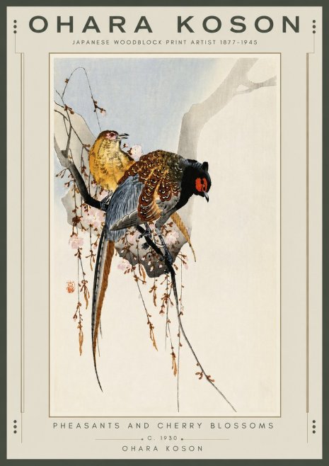 Ohara Koson Pheasants and Cherry Blossoms I No6 - Affiche
