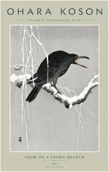 Ohara Koson Crow on a Snowy Branch II No5 - Affiche