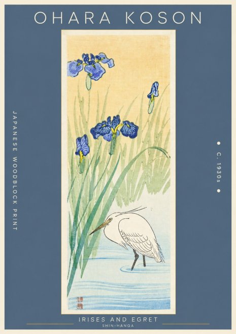 Ohara Koson Irises and Egret No2 - Affiche