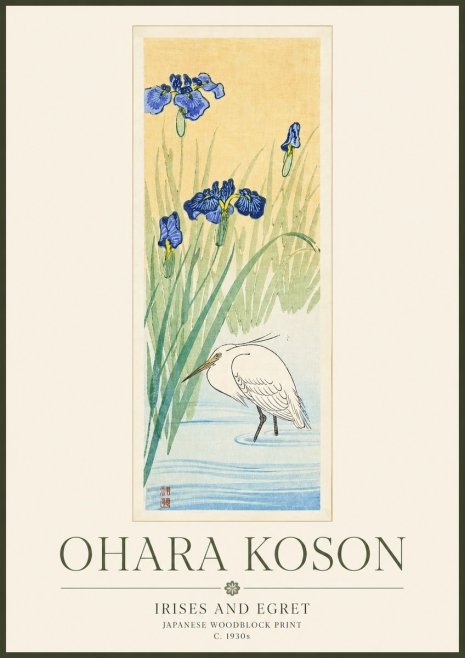 Ohara Koson Irises and Egret No3 - Affiche