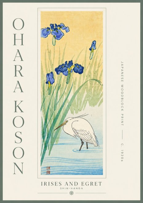 Ohara Koson Irises and Egret No5 - Affiche