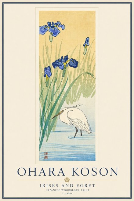 Ohara Koson Irises and Egret No6 - Affiche
