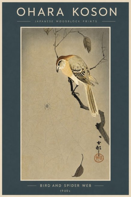 Ohara Koson Bird and Spider Web I No4 - Affiche