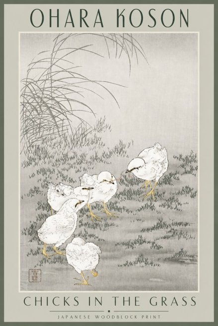 Ohara Koson Chicks in the Grass No3 - Affiche
