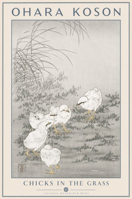 Ohara Koson Chicks in the Grass No5 - Affiche