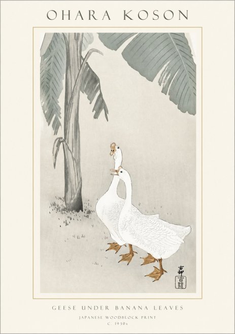 Ohara Koson Geese Under Banana Leaves No1 - Affiche