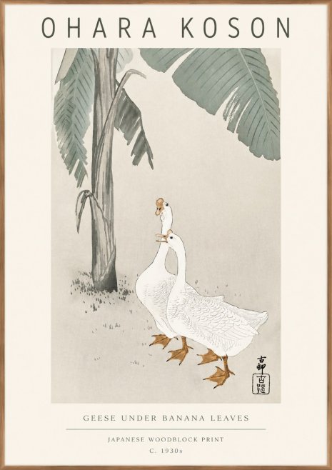 Ohara Koson Geese Under Banana Leaves No3 - Affiche
