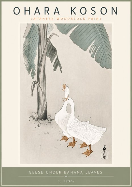 Ohara Koson Geese Under Banana Leaves No5 - Affiche