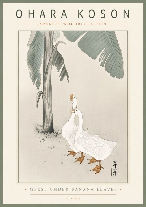 Ohara Koson Geese Under Banana Leaves No6 - Affiche