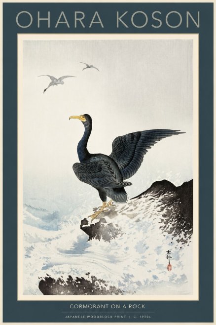 Ohara Koson Cormorant on a Rock No2 - Affiche
