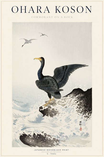 Ohara Koson Cormorant on a Rock No3 - Affiche
