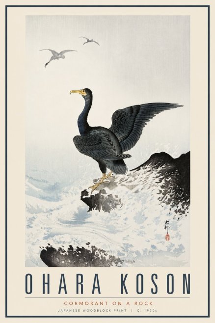 Ohara Koson Cormorant on a Rock No6 - Affiche