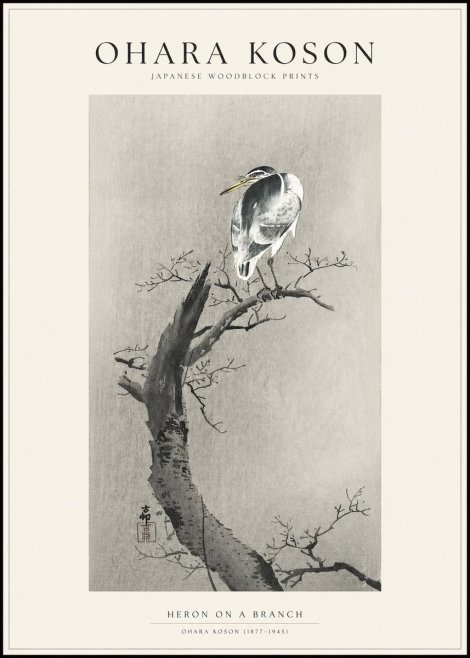 Ohara Koson Heron on a Branch No1 - Affiche