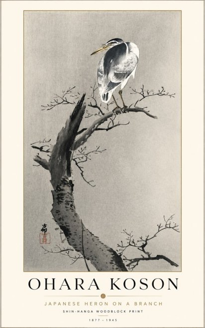 Ohara Koson Heron on a Branch No2 - Affiche