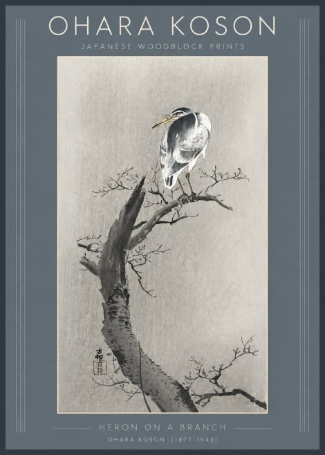 Ohara Koson Heron on a Branch No3 - Affiche