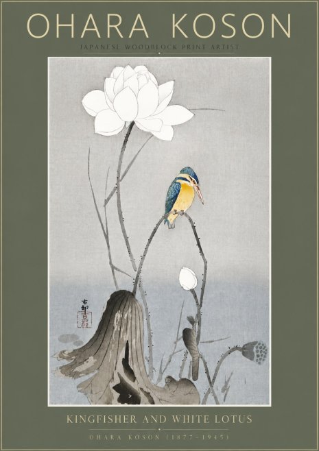 Ohara Koson Kingfisher and White Lotus No5 - Affiche