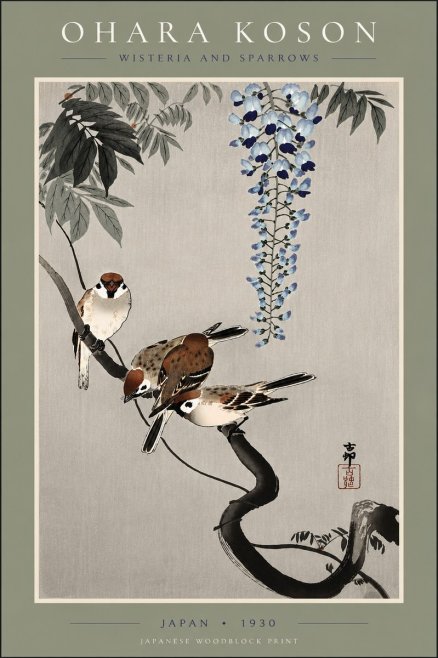 Ohara Koson Wisteria and Sparrows No5 - Affiche