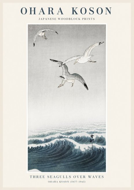 Ohara Koson Three Seagulls over Waves No1 - Affiche