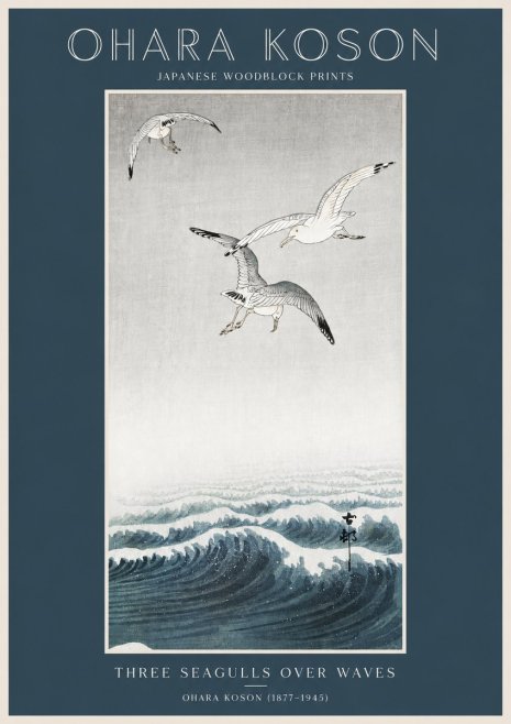 Ohara Koson Three Seagulls over Waves No2 - Affiche