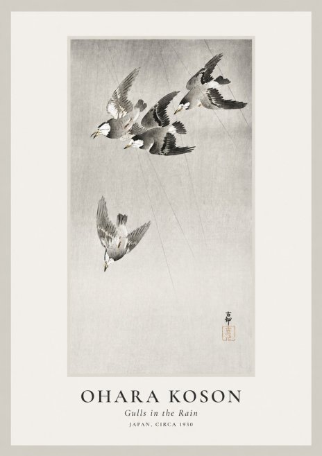 Ohara Koson Gulls in the Rain No1 - Affiche