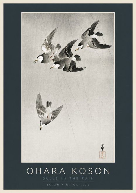 Ohara Koson Gulls in the Rain No2 - Affiche