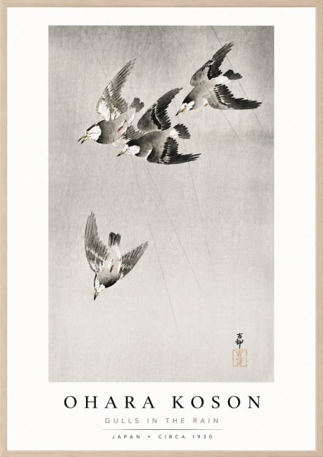 Ohara Koson Gulls in the Rain No3 - Affiche
