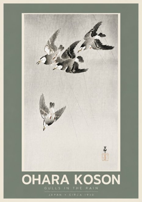 Ohara Koson Gulls in the Rain No5 - Affiche