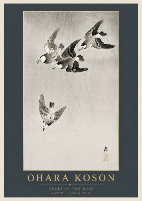 Ohara Koson Gulls in the Rain No6 - Affiche