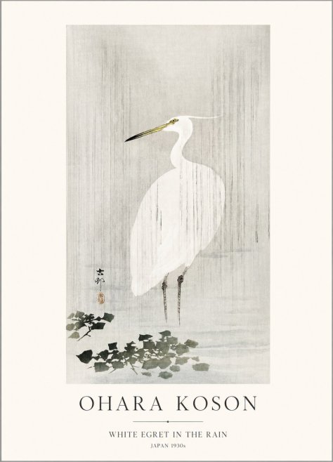 Ohara Koson White Egret in the Rain No1 - Affiche