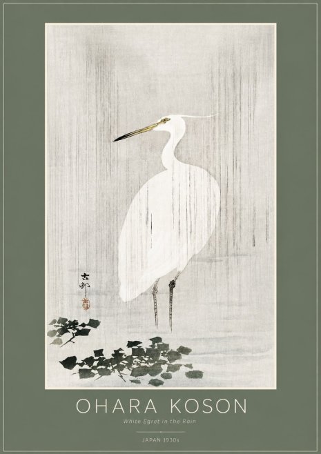 Ohara Koson White Egret in the Rain No2 - Affiche