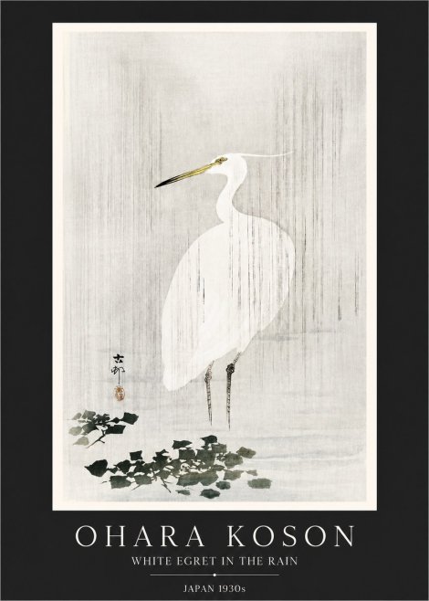 Ohara Koson White Egret in the Rain No3 - Affiche
