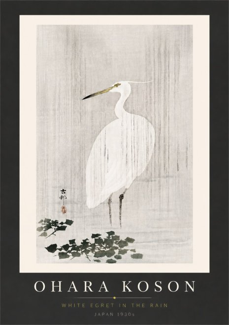 Ohara Koson White Egret in the Rain No6 - Affiche