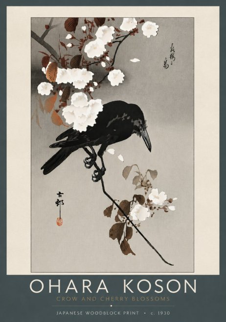 Ohara Koson Crow and Cherry Blossoms No5 - Affiche