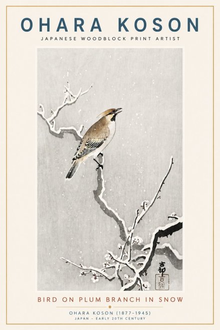 Ohara Koson Bird on Plum Branch in Snow No3 - Affiche