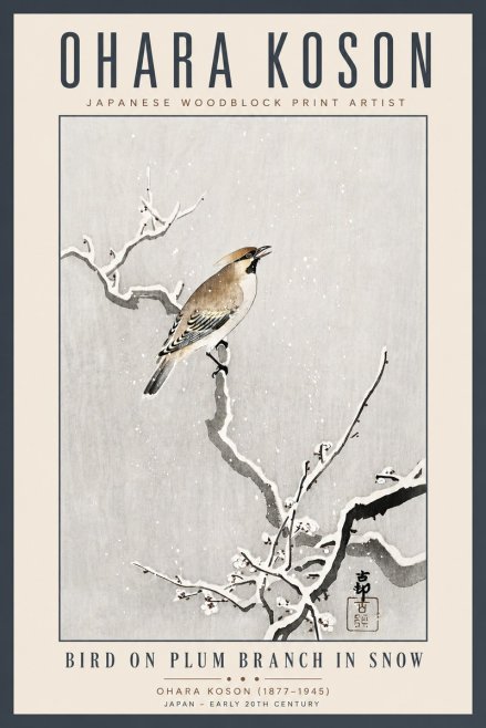 Ohara Koson Bird on Plum Branch in Snow No5 - Affiche