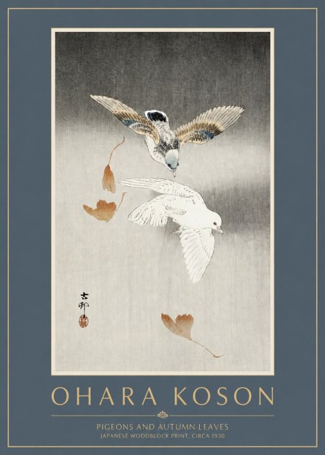 Ohara Koson Pigeons and Autumn Leaves No2 - Affiche