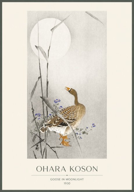 Ohara Koson Goose in Moonlight No1 - Affiche