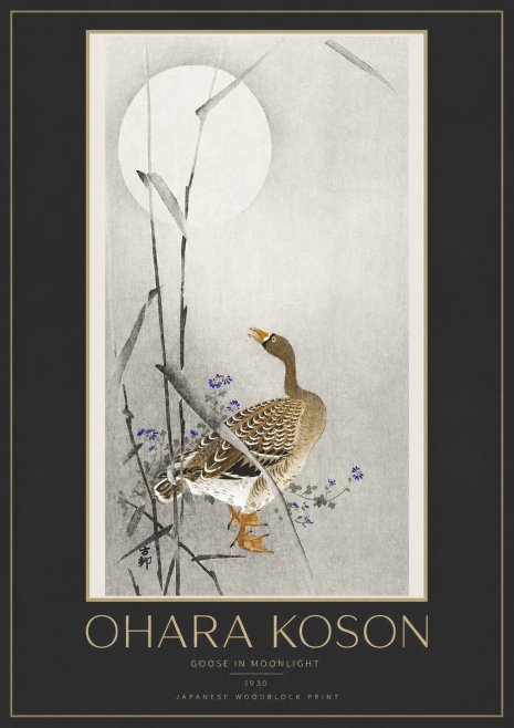 Ohara Koson Goose in Moonlight No3 - Affiche