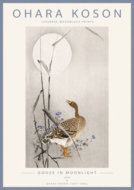 Ohara Koson Goose in Moonlight No4 - Affiche