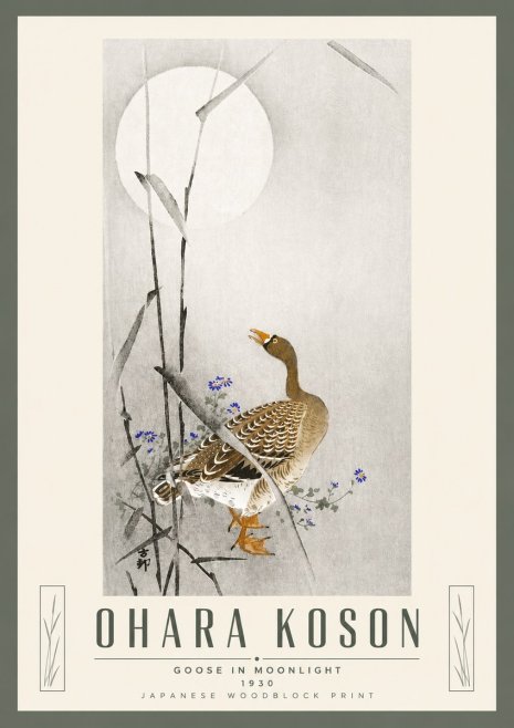 Ohara Koson Goose in Moonlight No5 - Affiche