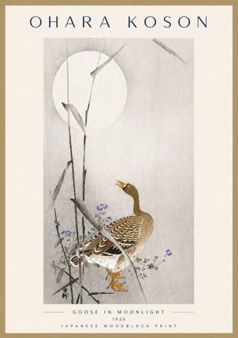 Ohara Koson Goose in Moonlight No6 - Affiche