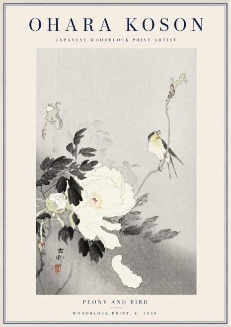 Ohara Koson Peony and Bird No3 - Affiche